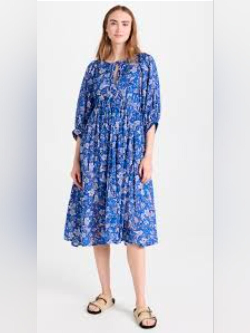 SUNDRY Blouson Sleeve Midi Dress in Perrin Paisley 100% Cotton-1